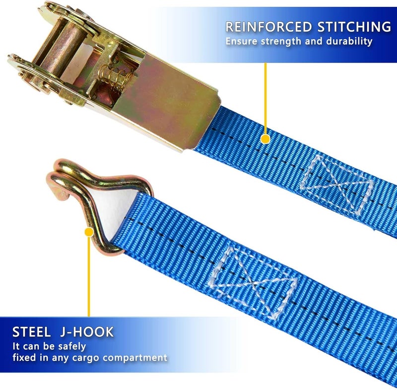 Sweecomb Ratchet Straps (4-Pack), 1 Inch x 16.4 Feet (2200lb Break Strength) with Sturdy Metal Hooks, 1x Work Gloves, Heavy Duty Tie Down Straps for Truck, Cargo Trailer, Motorcycle, Luggage, Moving (Blue) - Image 4